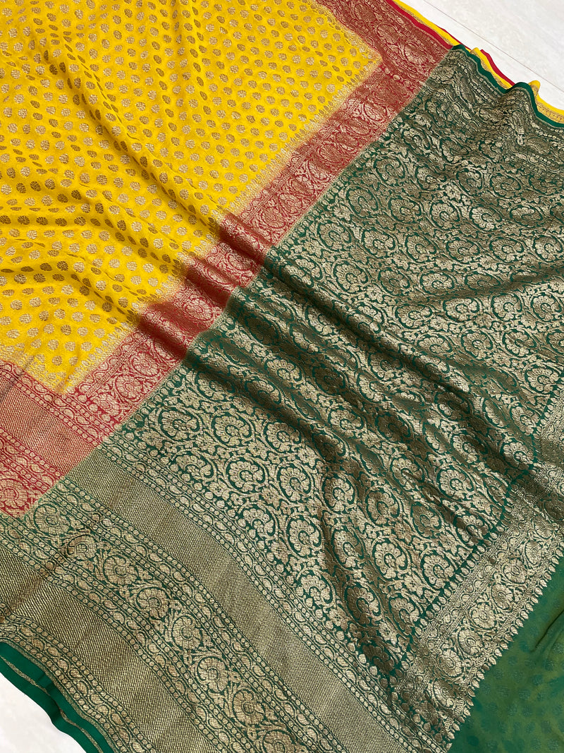 Pure Khaddi Georgette Banarasi Saree -  Antique zari - The Handlooms