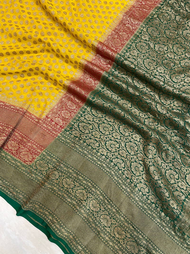 Pure Khaddi Georgette Banarasi Saree -  Antique zari - The Handlooms