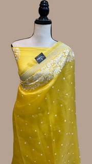 Pure Organza Chikankari Handloom Banarasi Saree - The Handlooms