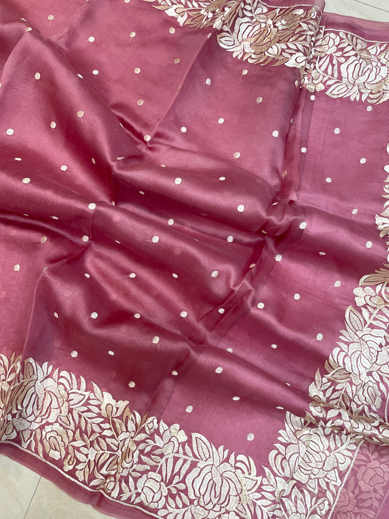 Pure Organza Chikankari Handloom Banarasi Saree - The Handlooms