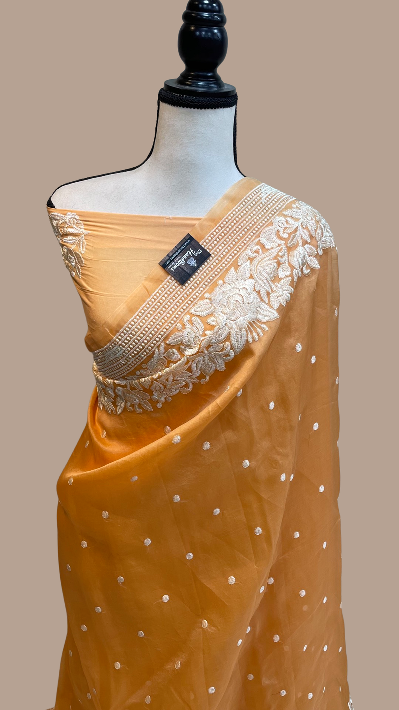 Pure Organza Chikankari Handloom Banarasi Saree - The Handlooms