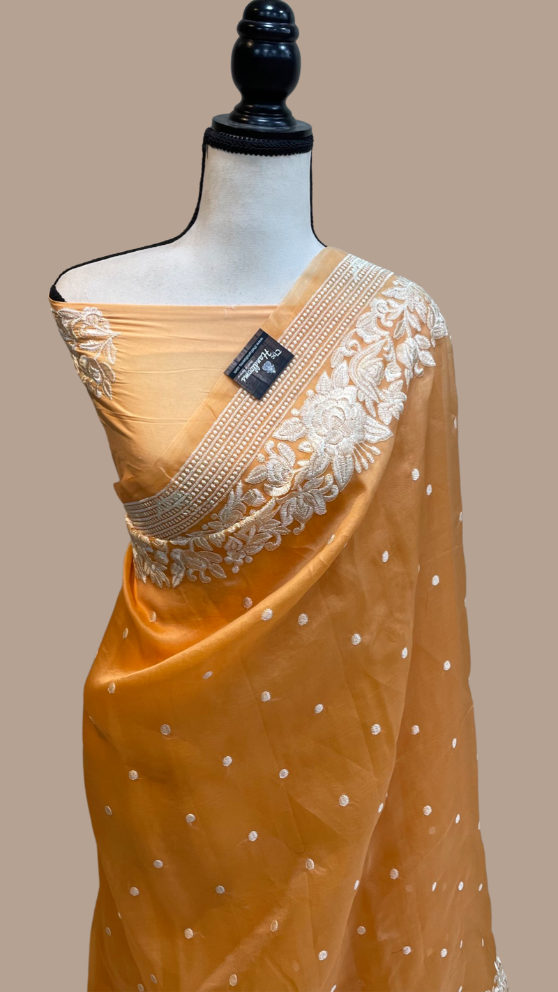 Pure Organza Chikankari Handloom Banarasi Saree - The Handlooms