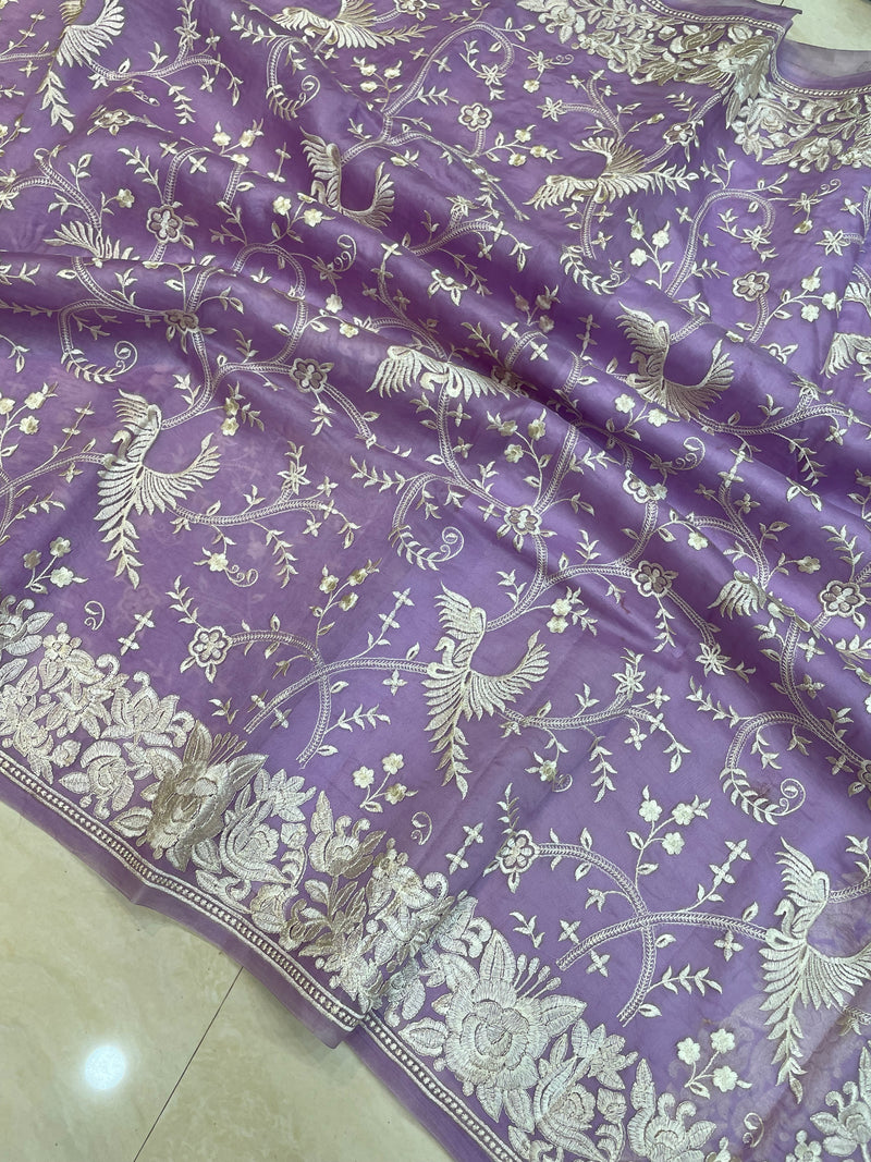 Pure Organza Chikankari Handloom Banarasi Saree - The Handlooms