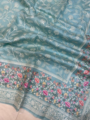 Pure Organza Chikankari Handloom Banarasi Saree - The Handlooms