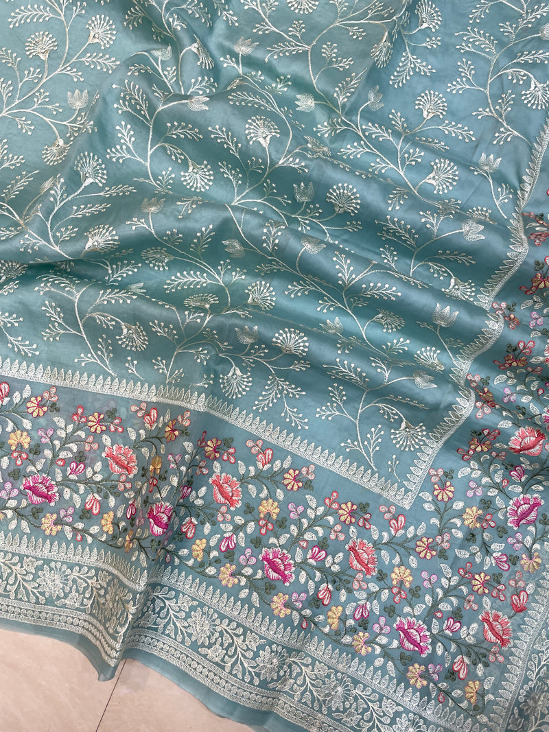 Pure Organza Chikankari Handloom Banarasi Saree - The Handlooms