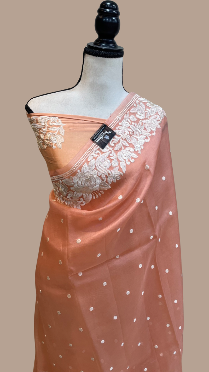 Pure Organza Chikankari Handloom Banarasi Saree - The Handlooms