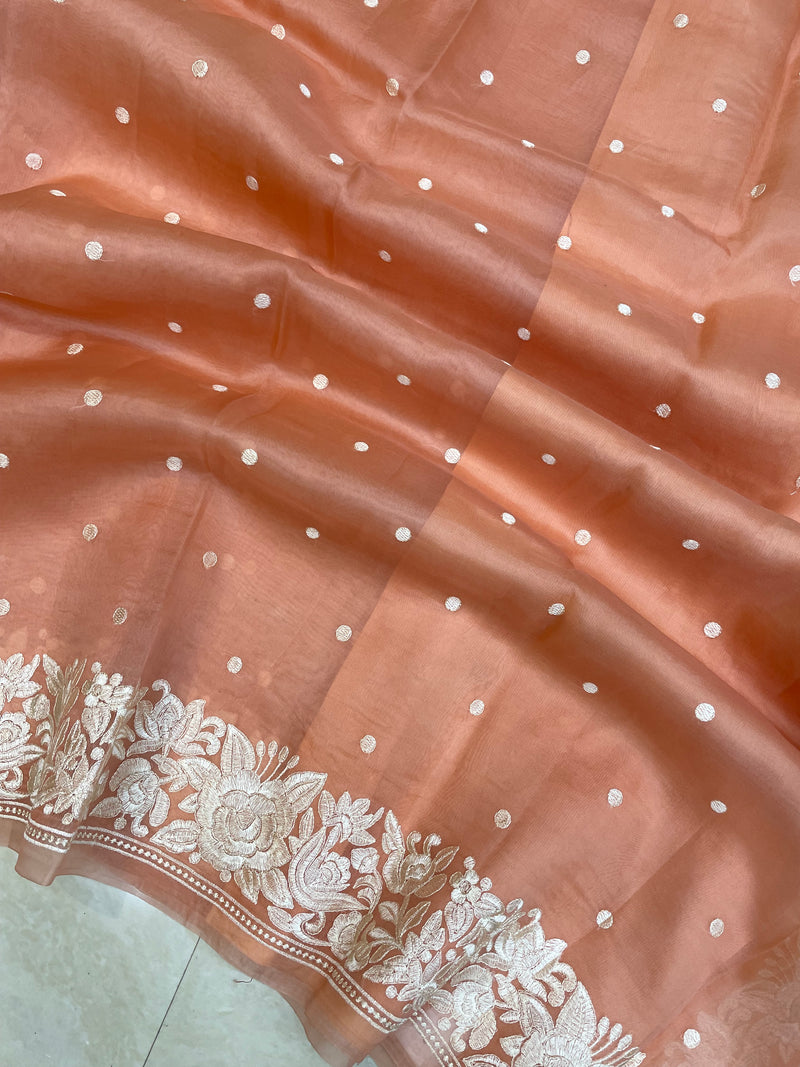 Pure Organza Chikankari Handloom Banarasi Saree - The Handlooms