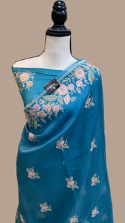 Pure Organza Chikankari Handloom Banarasi Saree - The Handlooms