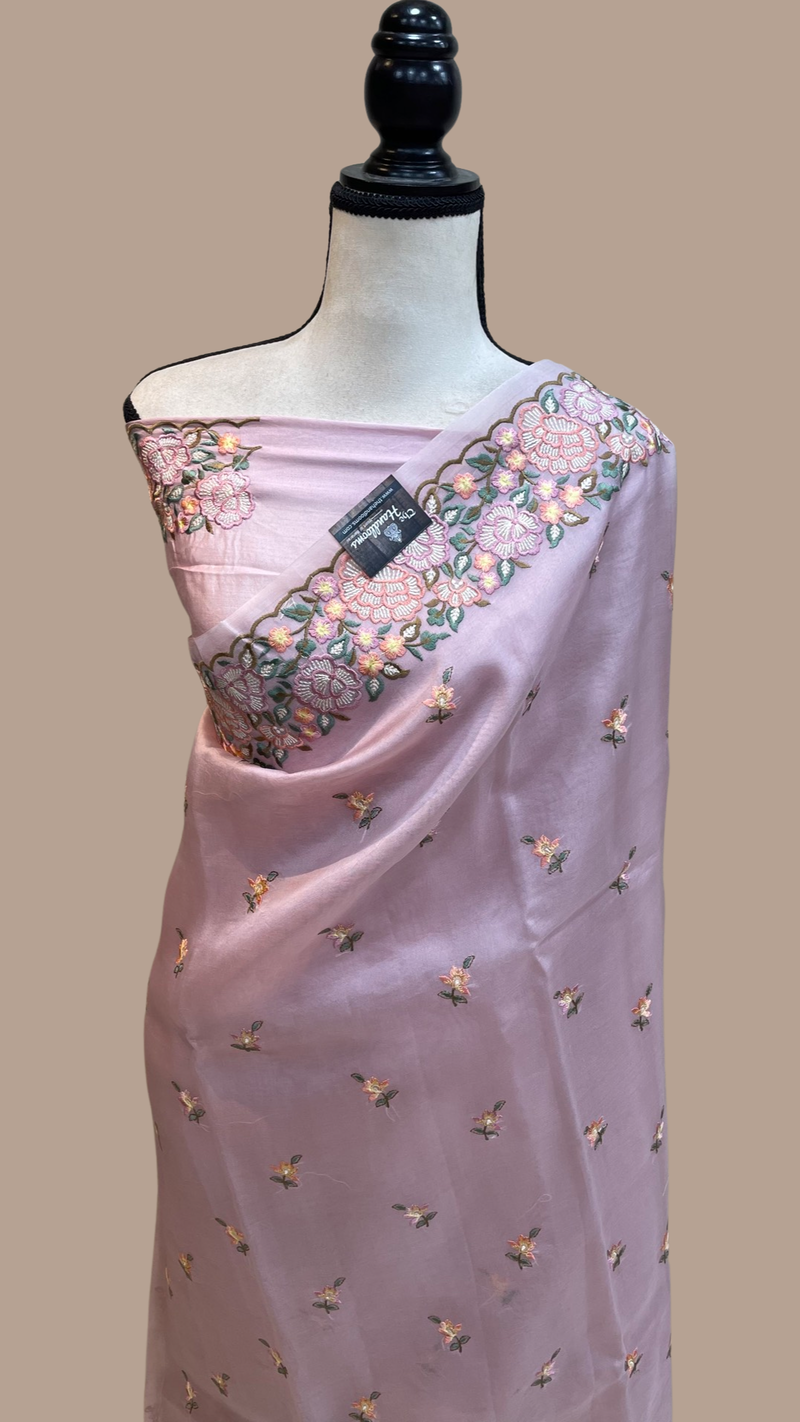 Pure Organza Chikankari Handloom Banarasi Saree - The Handlooms