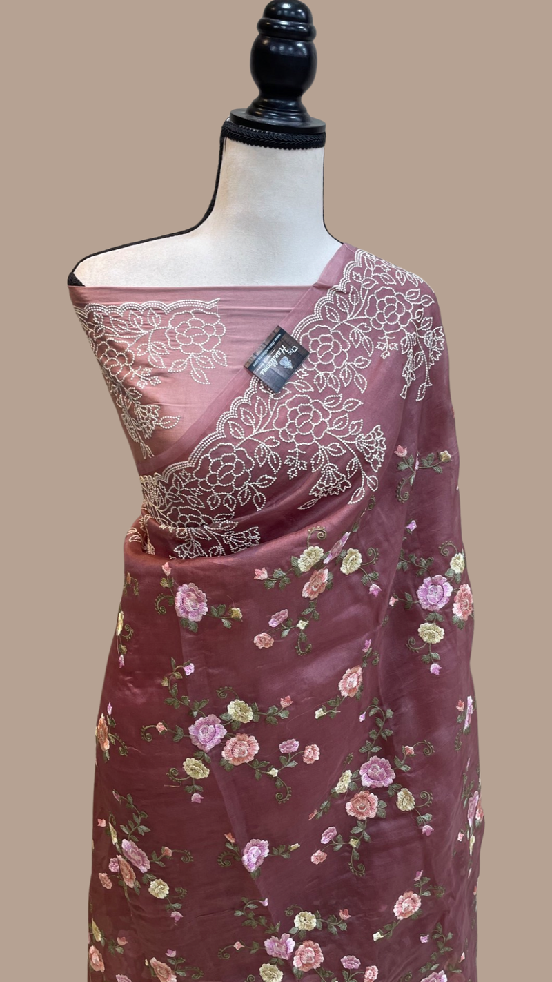 Pure Organza Chikankari Handloom Banarasi Saree - The Handlooms