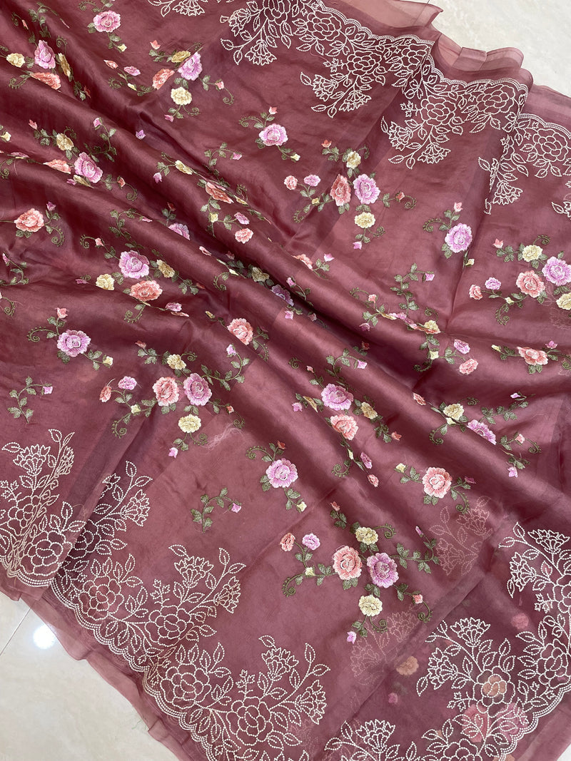 Pure Organza Chikankari Handloom Banarasi Saree - The Handlooms