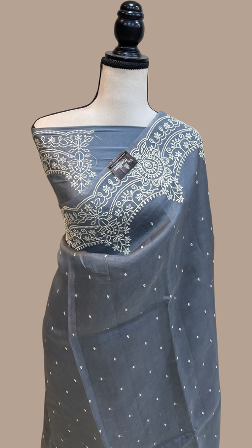 Pure Organza Chikankari Handloom Banarasi Saree - The Handlooms