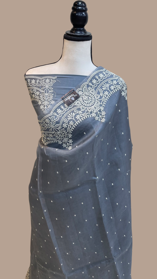 Pure Organza Chikankari Handloom Banarasi Saree - The Handlooms
