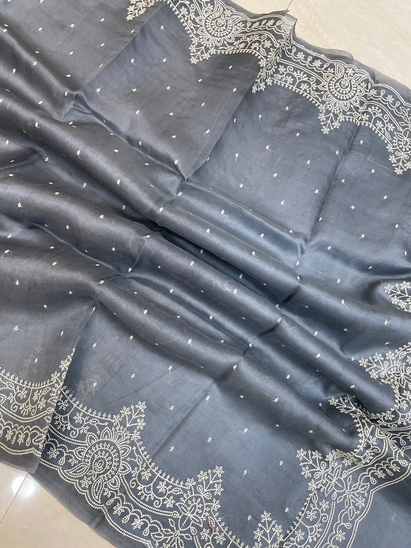 Pure Organza Chikankari Handloom Banarasi Saree - The Handlooms
