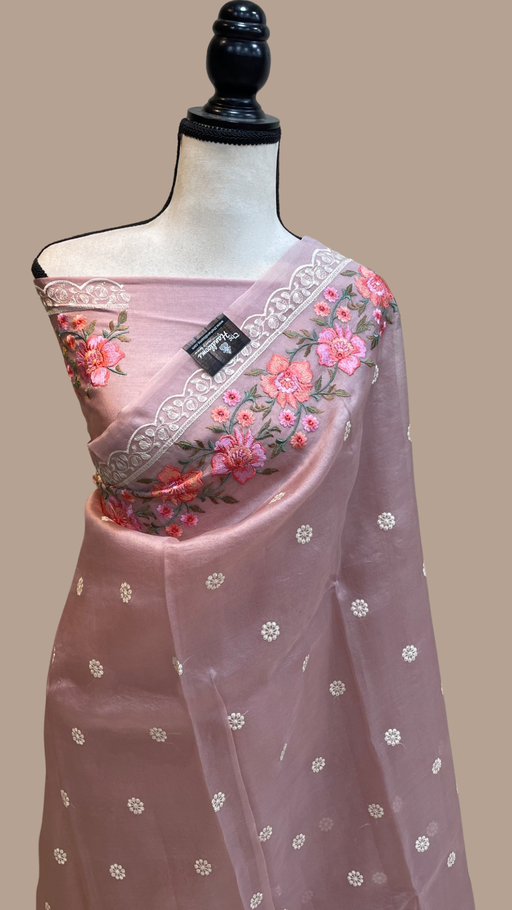 Pure Organza Chikankari Handloom Banarasi Saree - The Handlooms