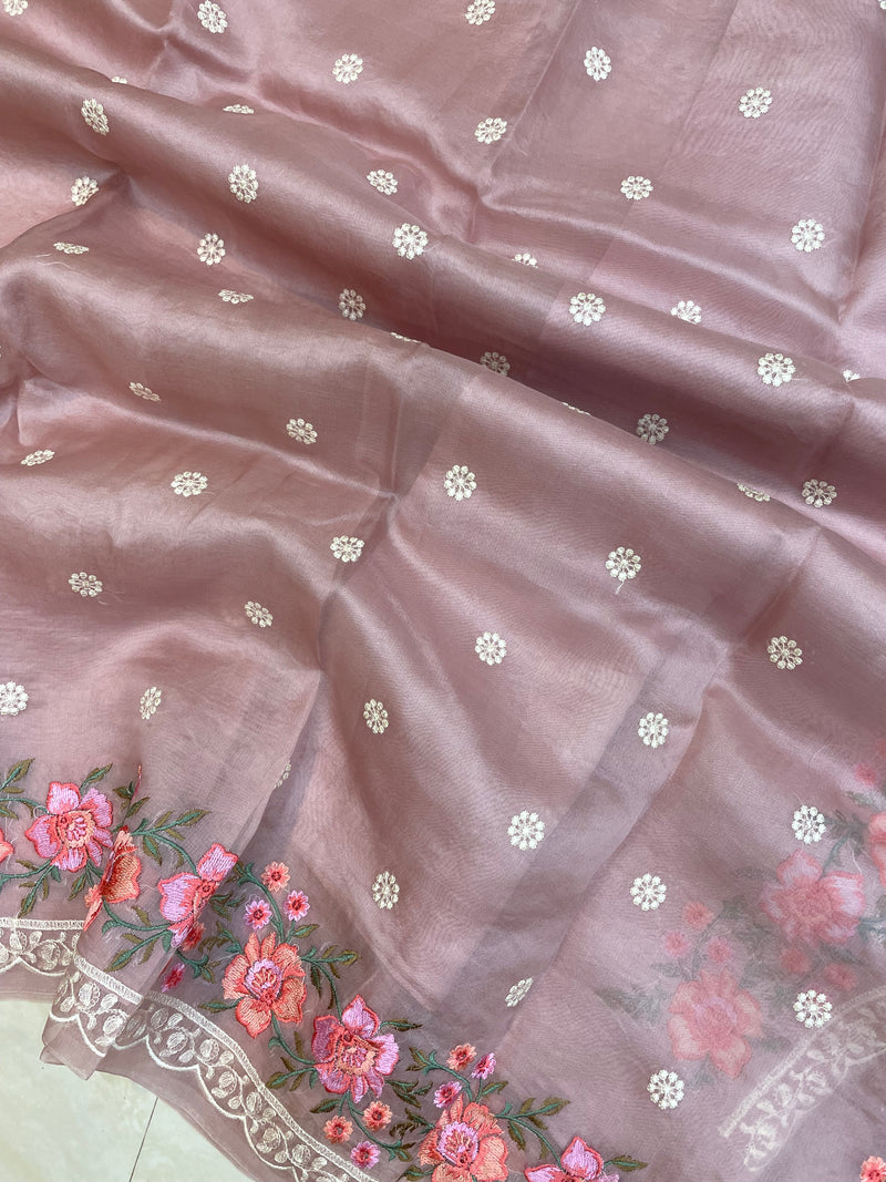 Pure Organza Chikankari Handloom Banarasi Saree - The Handlooms