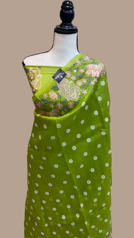 Pure Organza Chikankari Handloom Banarasi Saree - The Handlooms