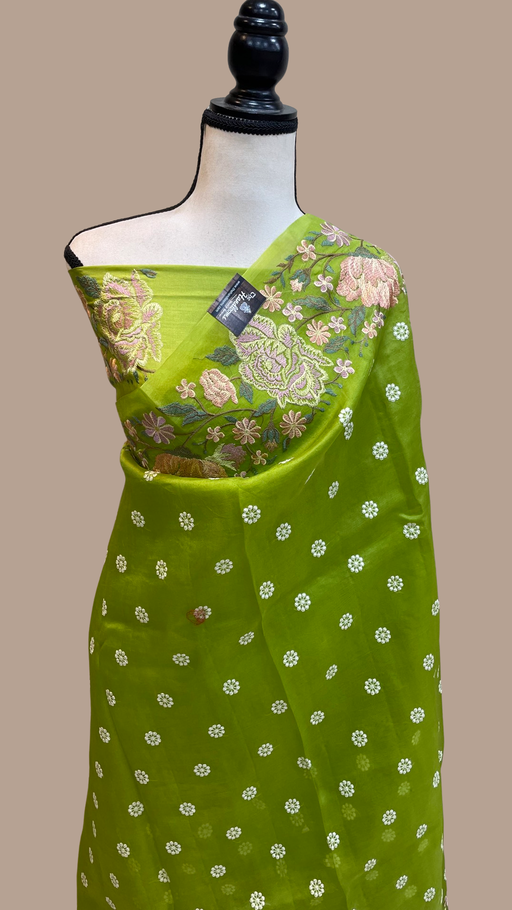 Pure Organza Chikankari Handloom Banarasi Saree - The Handlooms