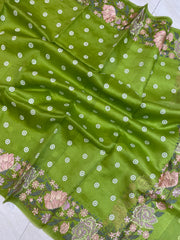 Pure Organza Chikankari Handloom Banarasi Saree - The Handlooms