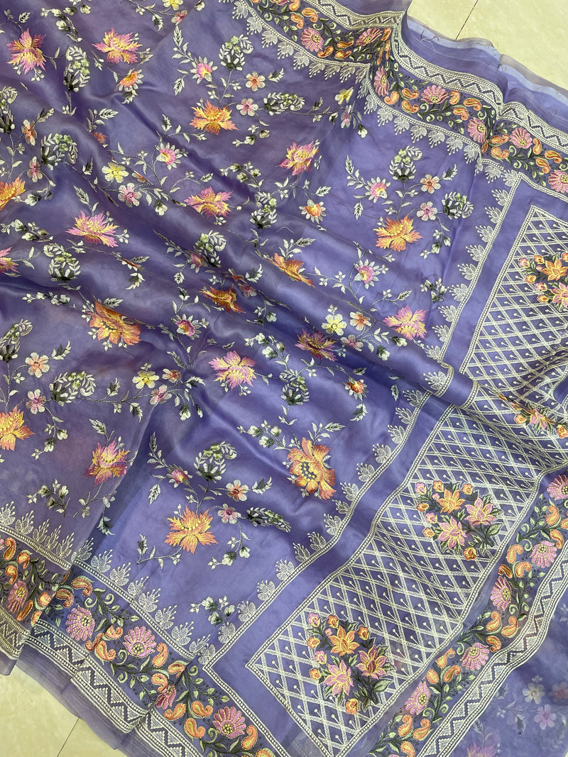 Pure Organza Chikankari Handloom Banarasi Saree - The Handlooms
