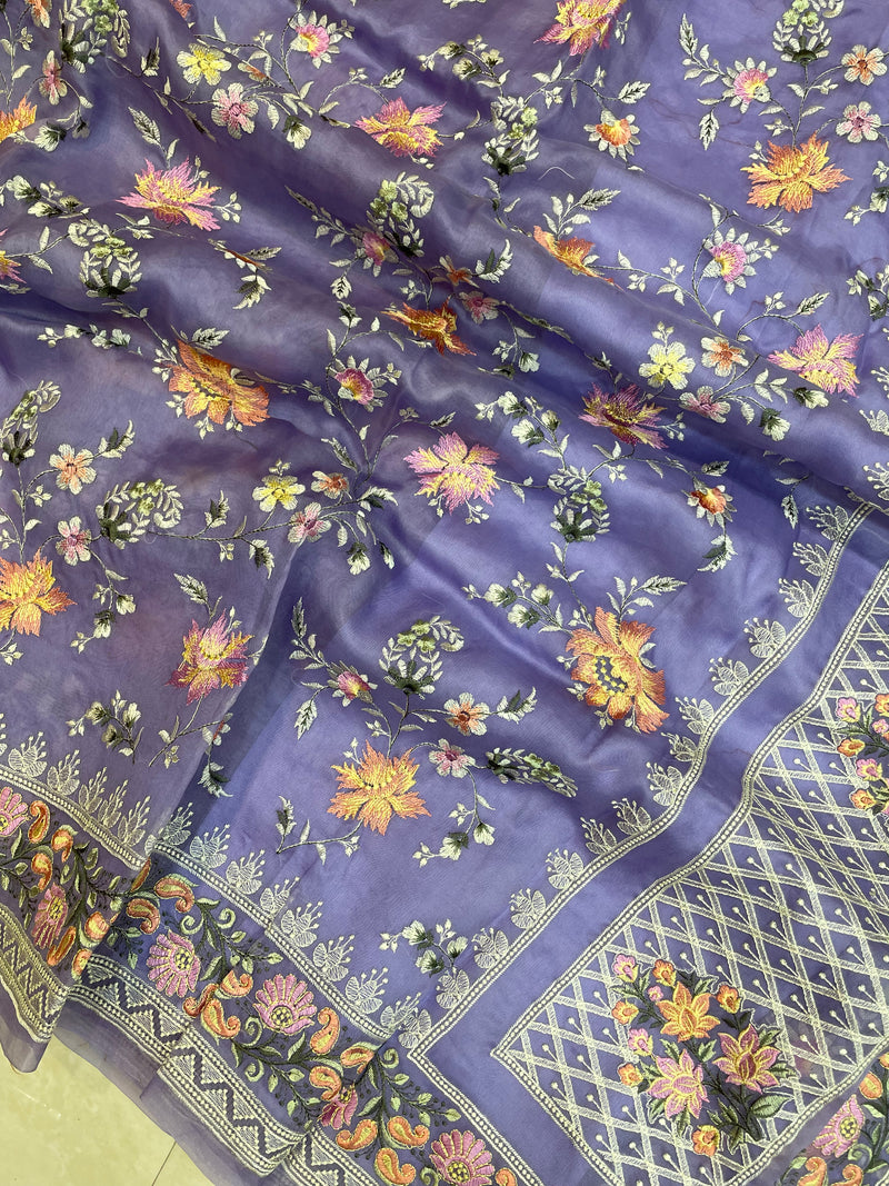 Pure Organza Chikankari Handloom Banarasi Saree - The Handlooms