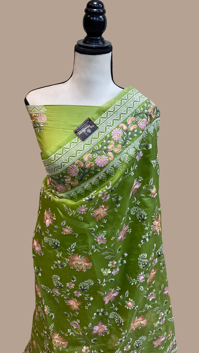 Pure Organza Chikankari Handloom Banarasi Saree - The Handlooms