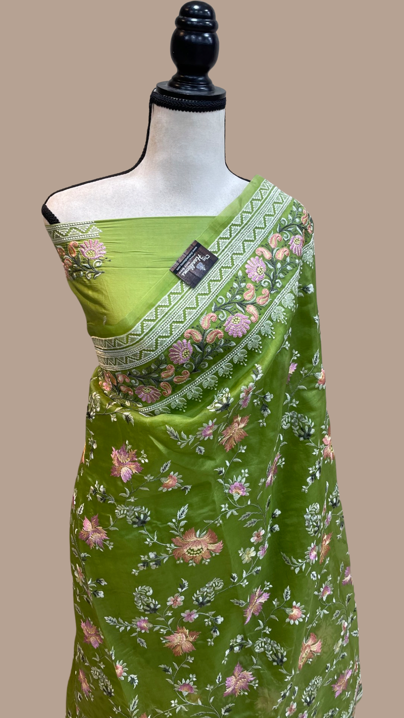 Pure Organza Chikankari Handloom Banarasi Saree - The Handlooms
