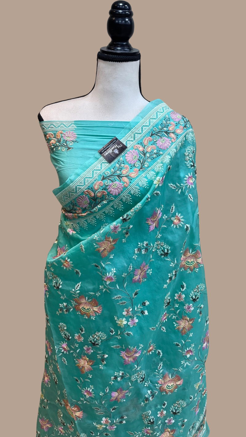 Pure Organza Chikankari Handloom Banarasi Saree - The Handlooms