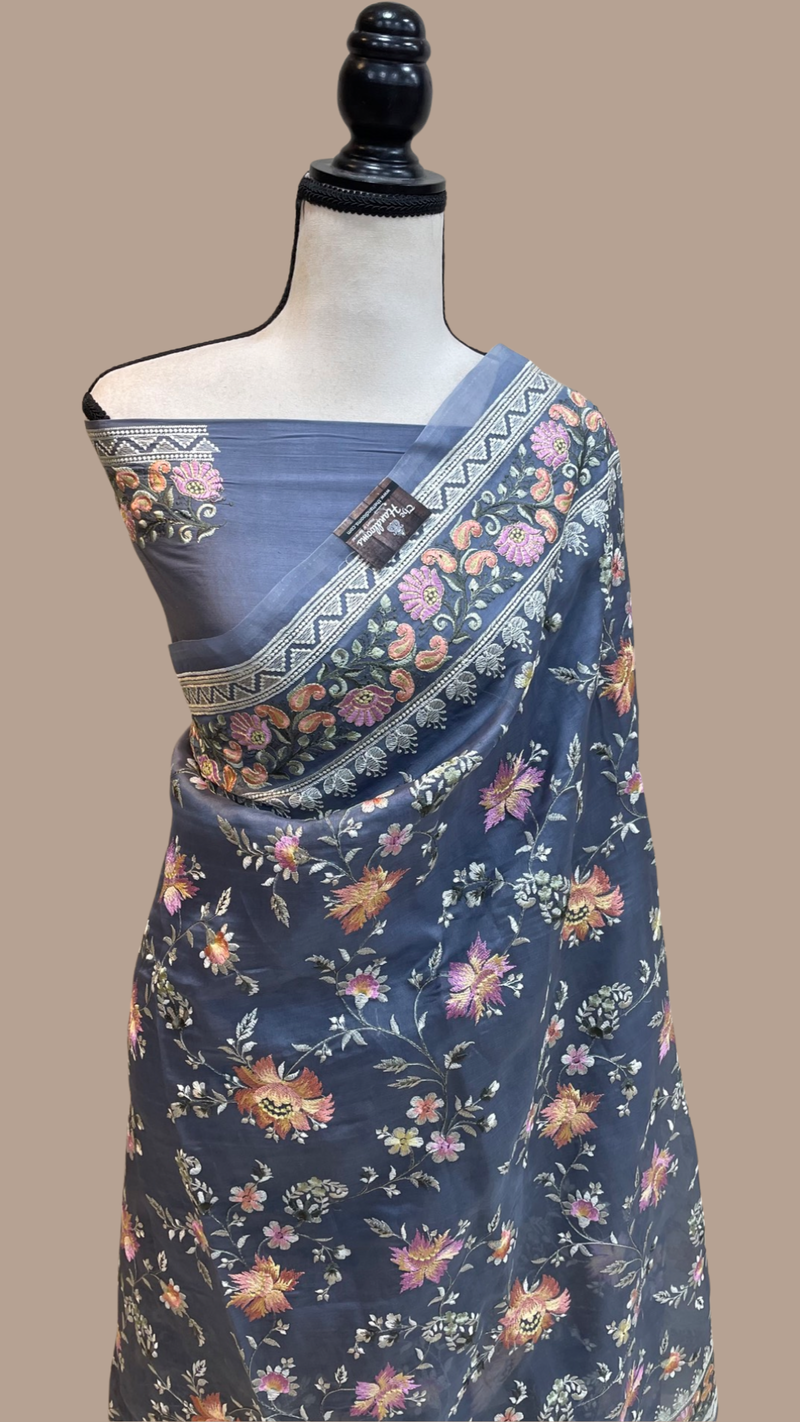 Pure Organza Chikankari Handloom Banarasi Saree - The Handlooms