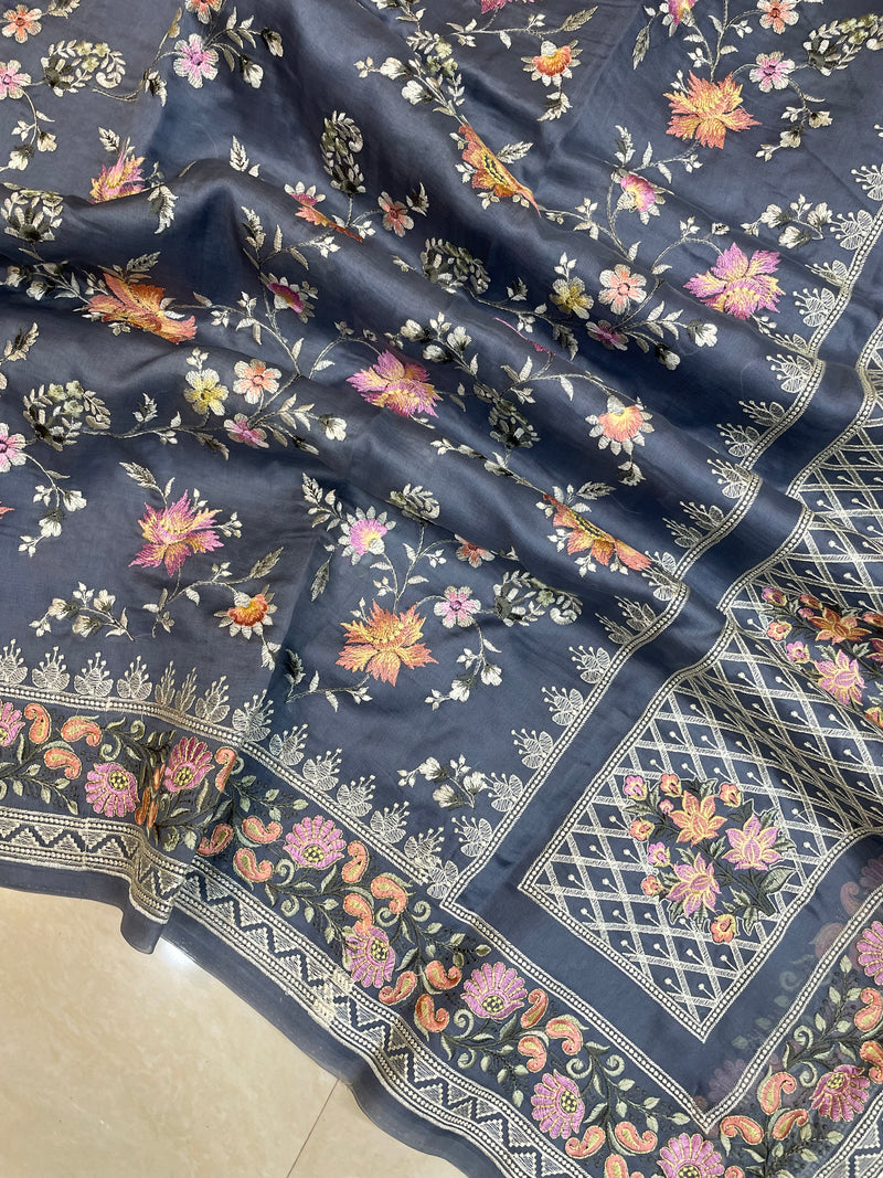 Pure Organza Chikankari Handloom Banarasi Saree - The Handlooms