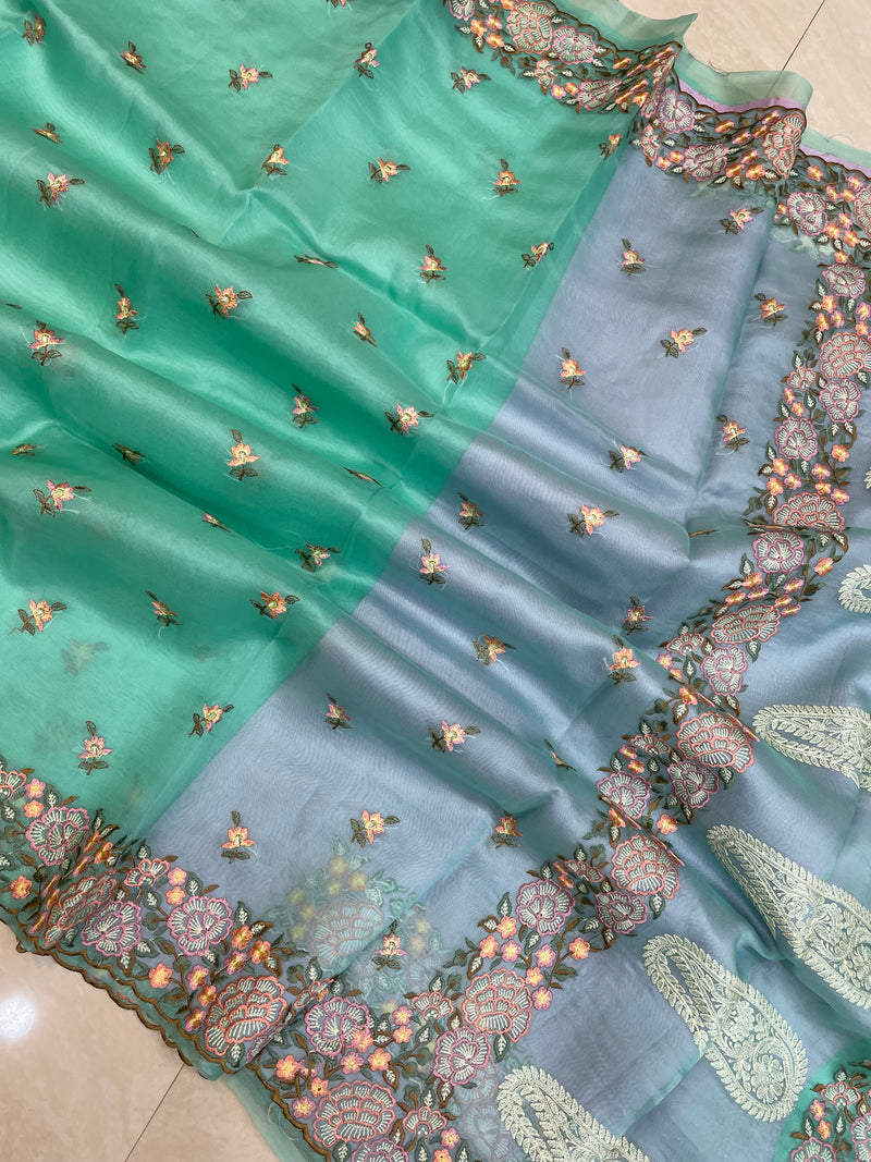 Pure Organza Chikankari Handloom Banarasi Saree - The Handlooms