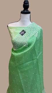 Pure Organza Chikankari Handloom Banarasi Saree - The Handlooms
