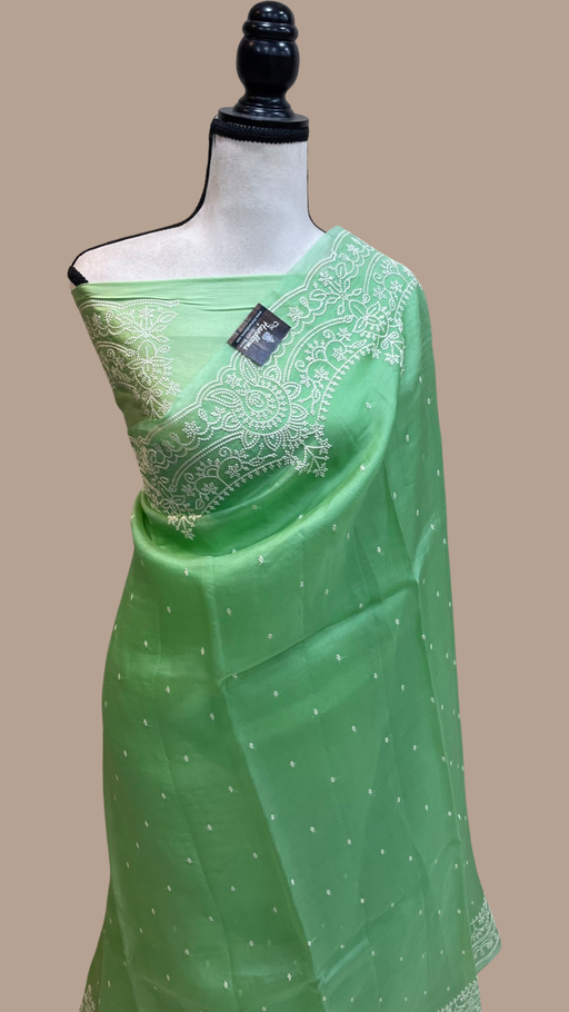Pure Organza Chikankari Handloom Banarasi Saree - The Handlooms