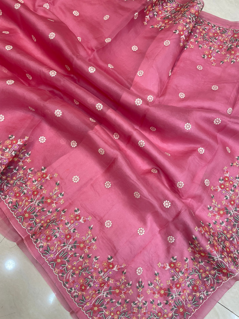 Pure Organza Chikankari Handloom Banarasi Saree - The Handlooms