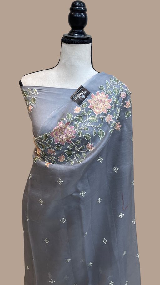 Pure Organza Chikankari Handloom Banarasi Saree - The Handlooms