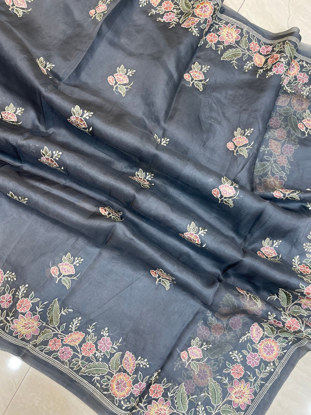 Pure organza Chikankari Handloom Banarasi Saree