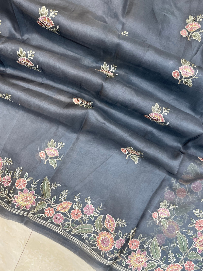 Pure Organza Chikankari Handloom Banarasi Saree - The Handlooms