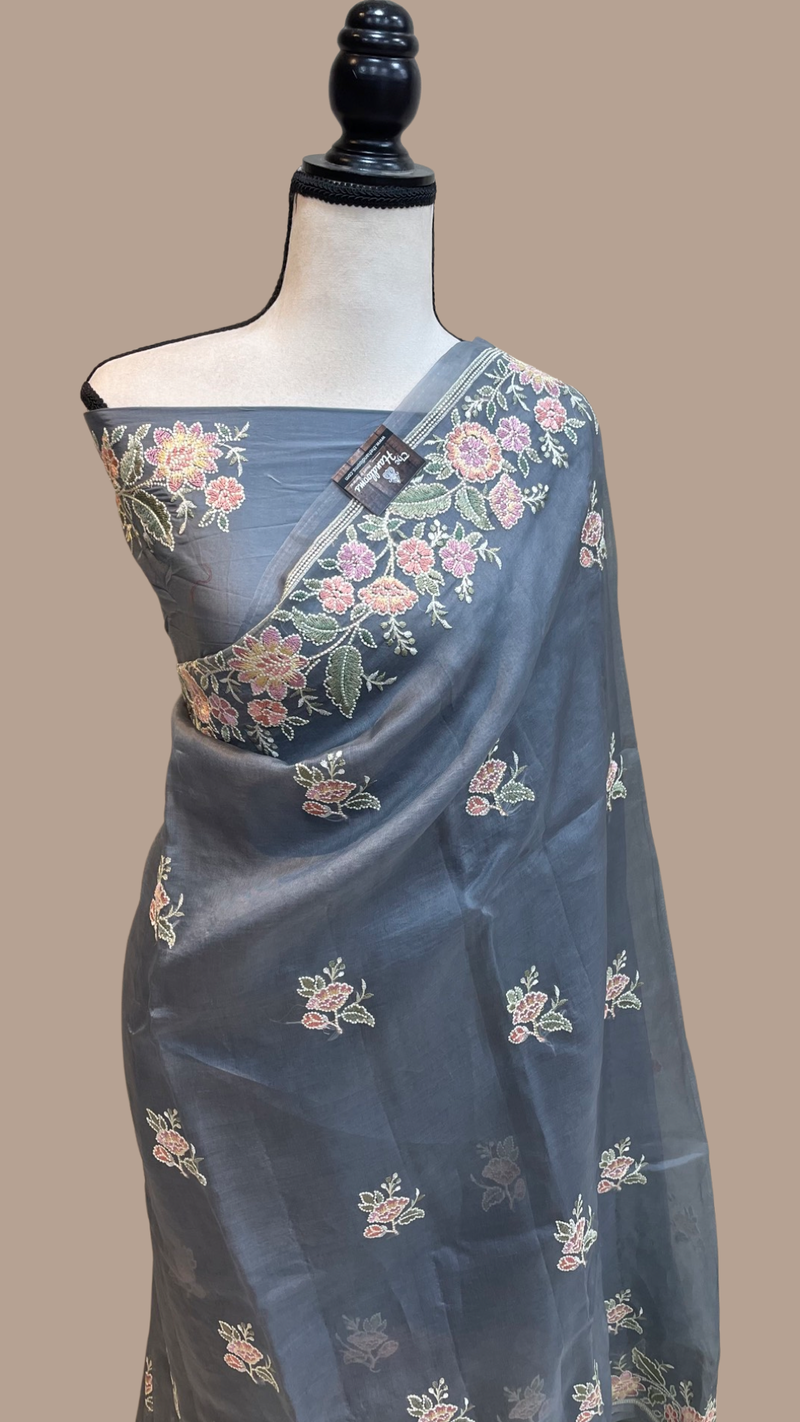 Pure Organza Chikankari Handloom Banarasi Saree - The Handlooms