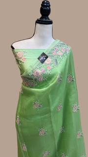 Pure Organza Chikankari Handloom Banarasi Saree - The Handlooms