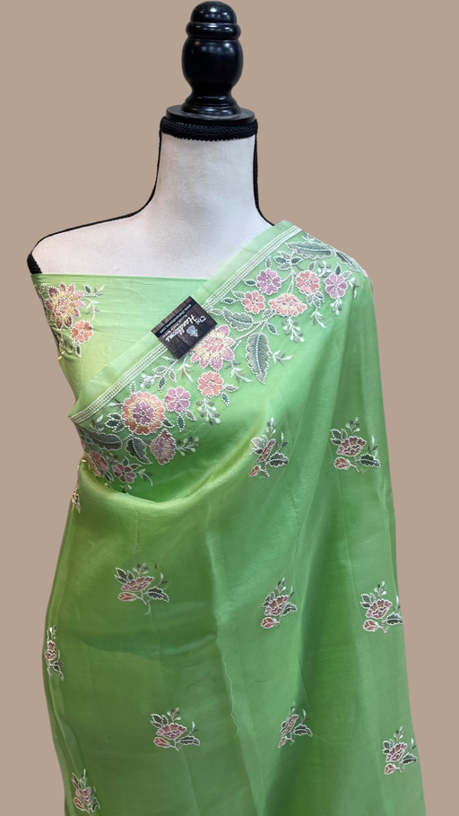 Pure Organza Chikankari Handloom Banarasi Saree - The Handlooms