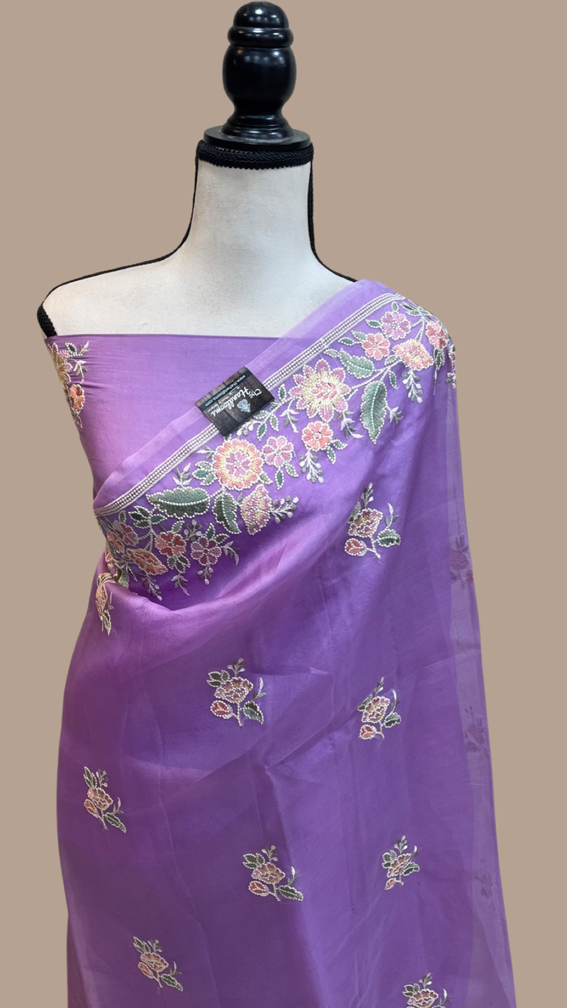 Pure Organza Chikankari Handloom Banarasi Saree - The Handlooms
