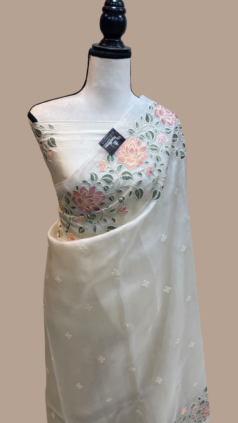 Pure Organza Chikankari Handloom Banarasi Saree - The Handlooms