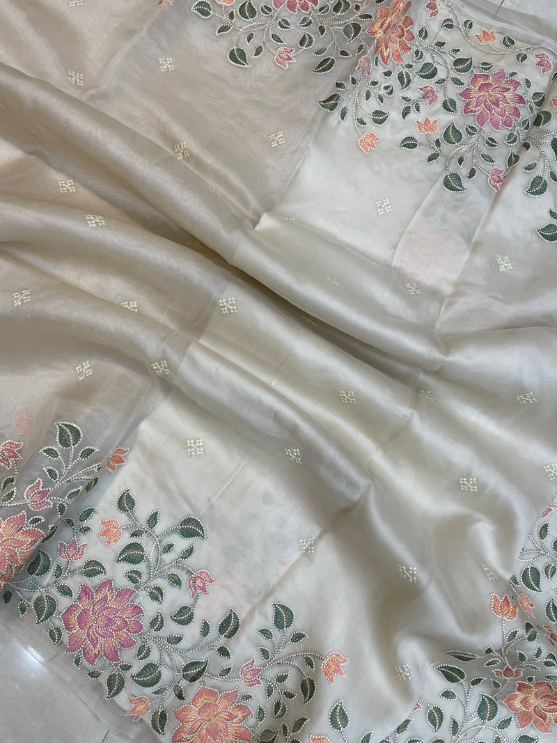 Pure Organza Chikankari Handloom Banarasi Saree - The Handlooms