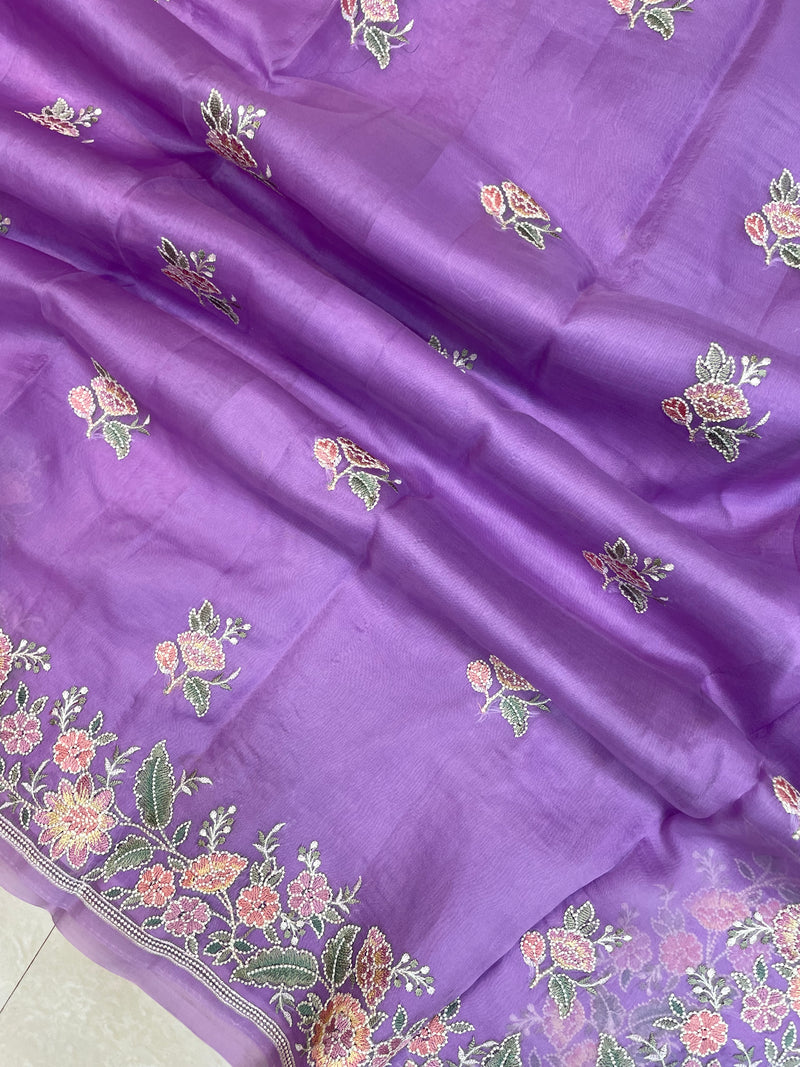 Pure Organza Chikankari Handloom Banarasi Saree - The Handlooms