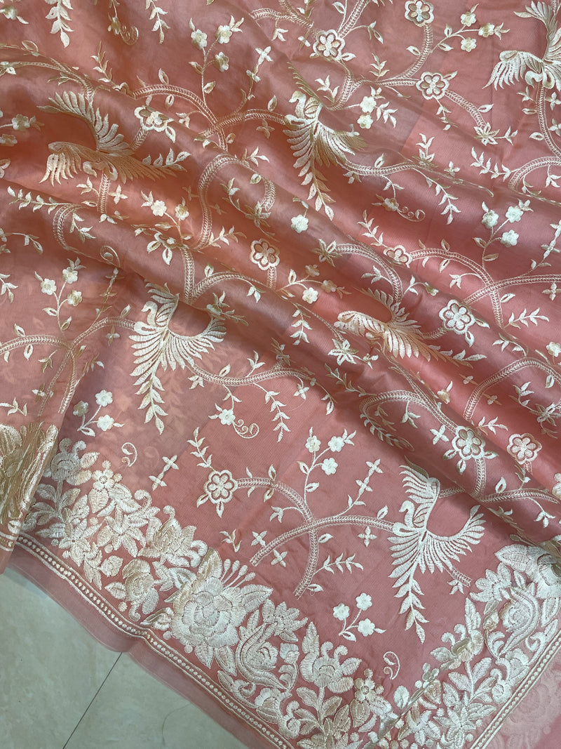 Pure Organza Chikankari Handloom Banarasi Saree - The Handlooms