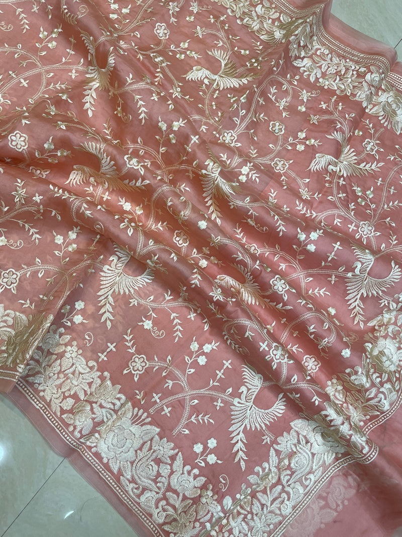 Pure Organza Chikankari Handloom Banarasi Saree - The Handlooms