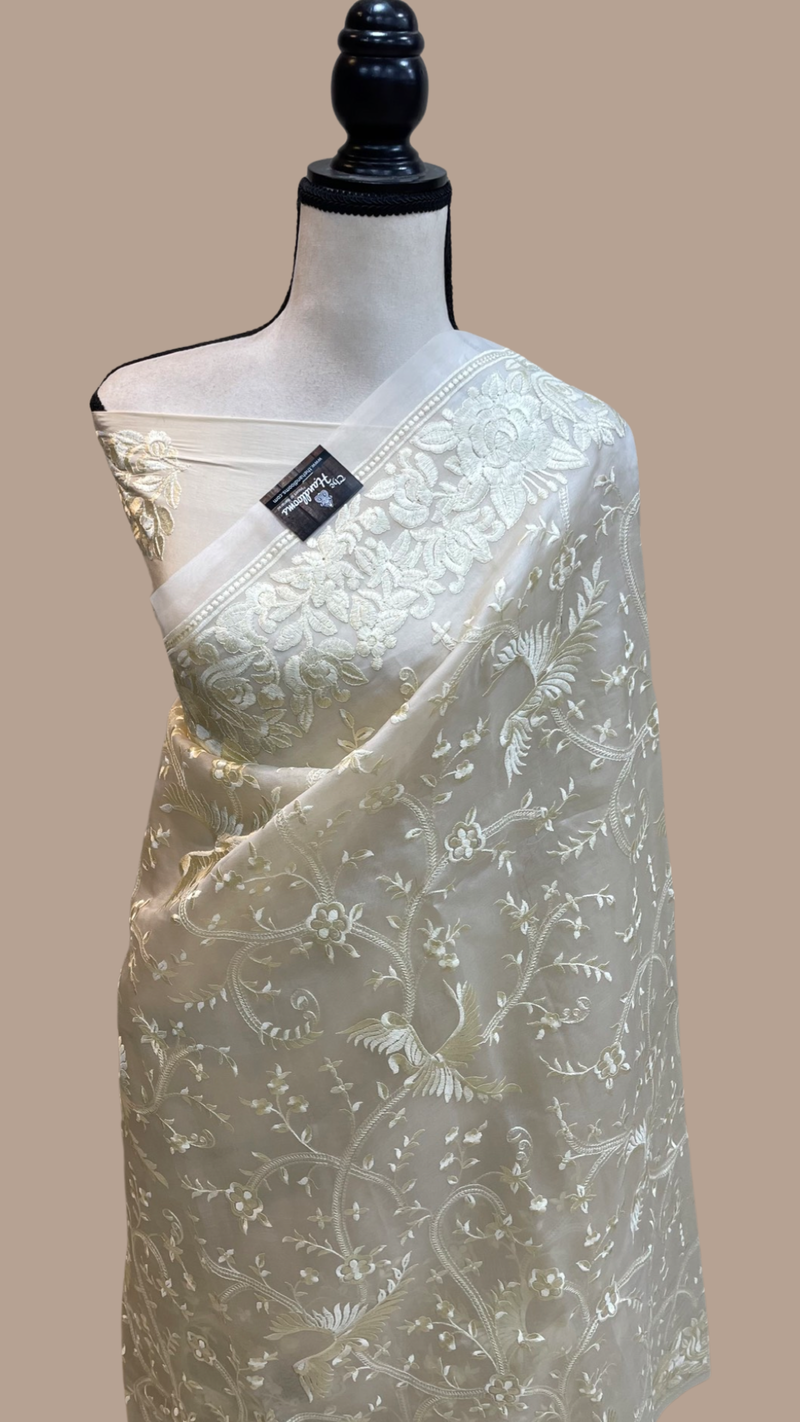 Pure Organza Chikankari Handloom Banarasi Saree - The Handlooms