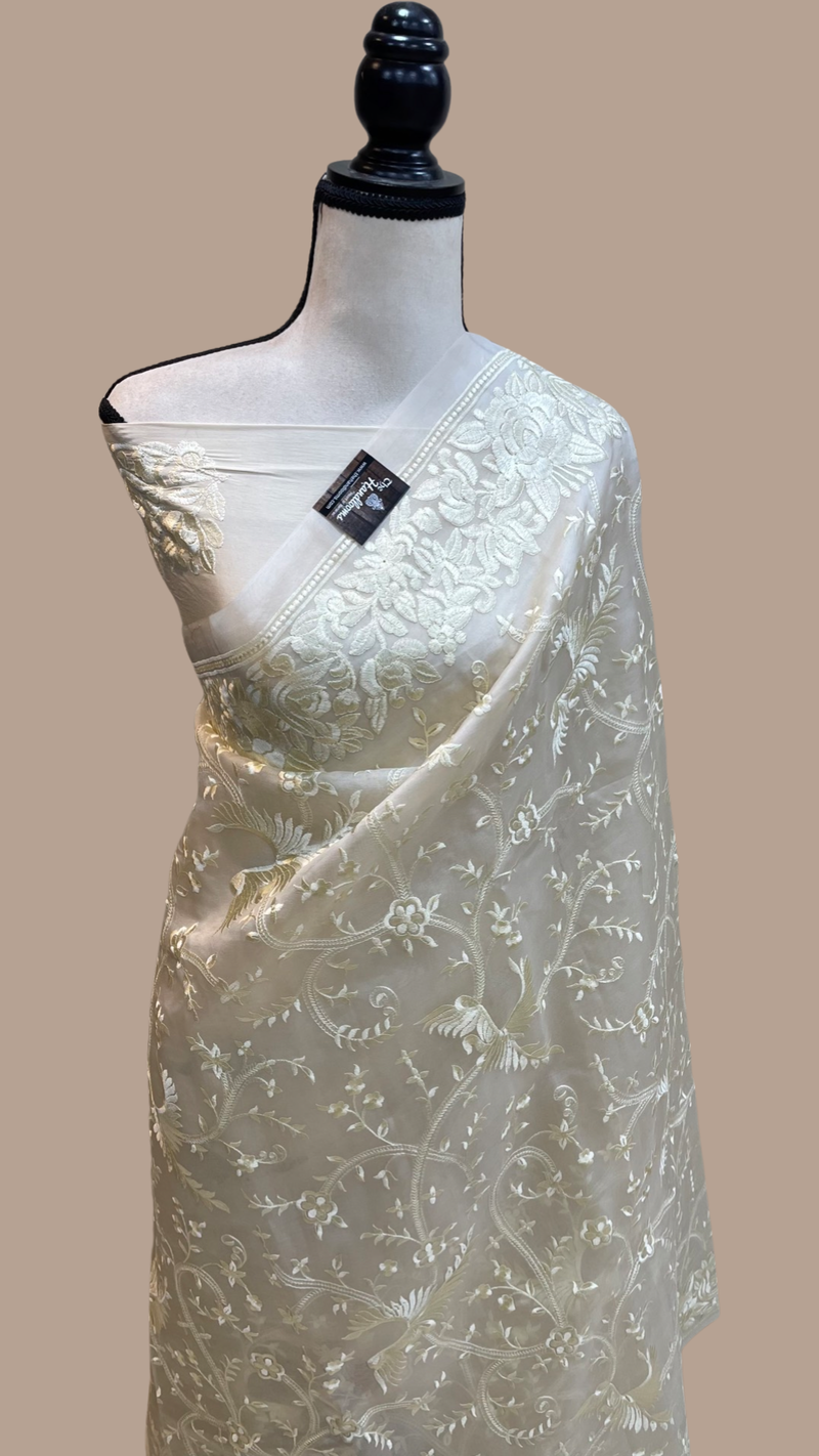 Pure Organza Chikankari Handloom Banarasi Saree - The Handlooms