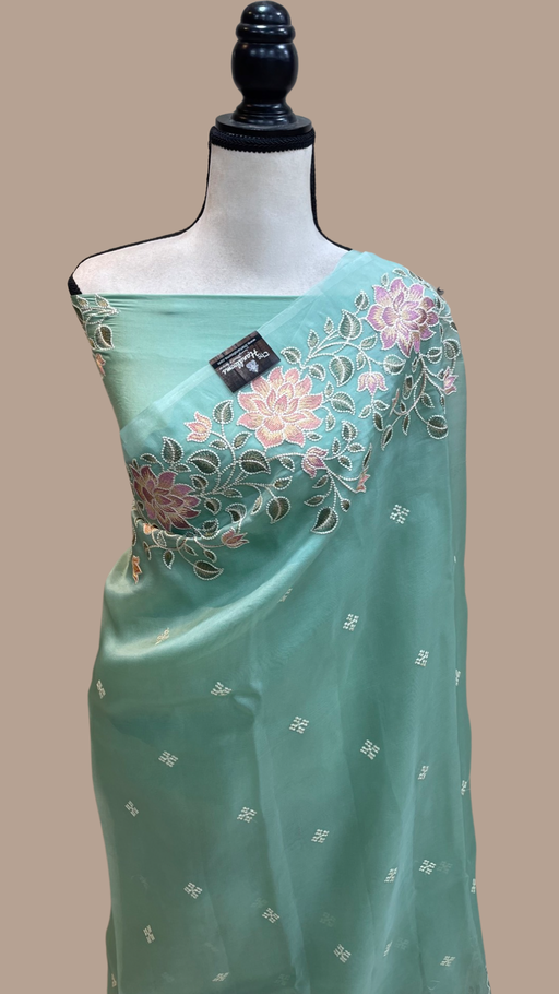 Pure Organza Chikankari Handloom Banarasi Saree - The Handlooms