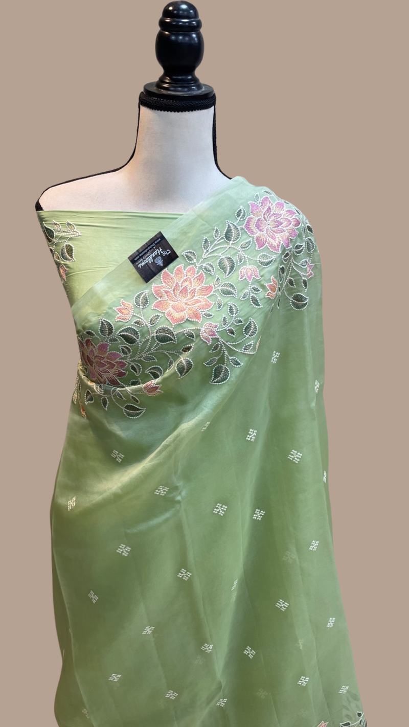 Pure Organza Chikankari Handloom Banarasi Saree - The Handlooms